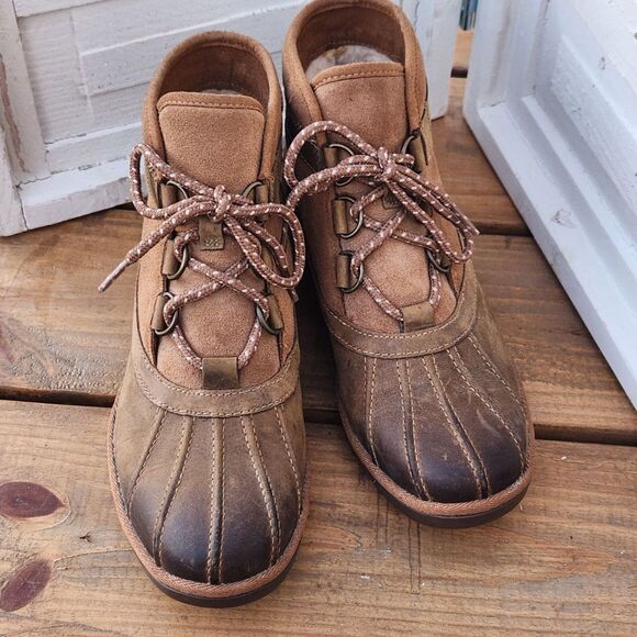 UGG Greda Duck Boot Women's 8 Workwear Chestnut Leather Sherpa Waterproof Rain - Picture 1 of 10